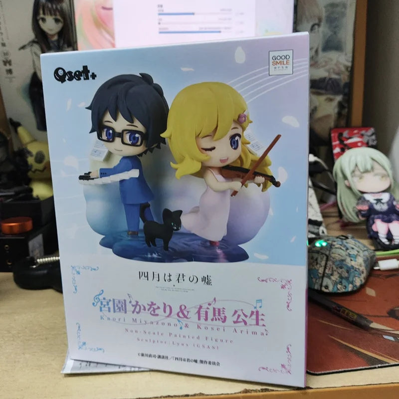 In Stock Genuine《Your Lie In April》Qset Arima Kousei Miyazono Kaori Q-Version Model Figures Toys Collectible Ornaments Gifts