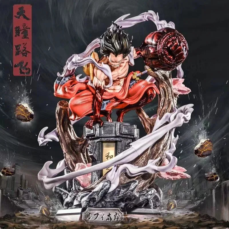 One Piece GK Resin Statue Sky-Eye Luffy Wano Country Twin Heads LED Light Up Anime Collectible Model Figure Gift for Fans