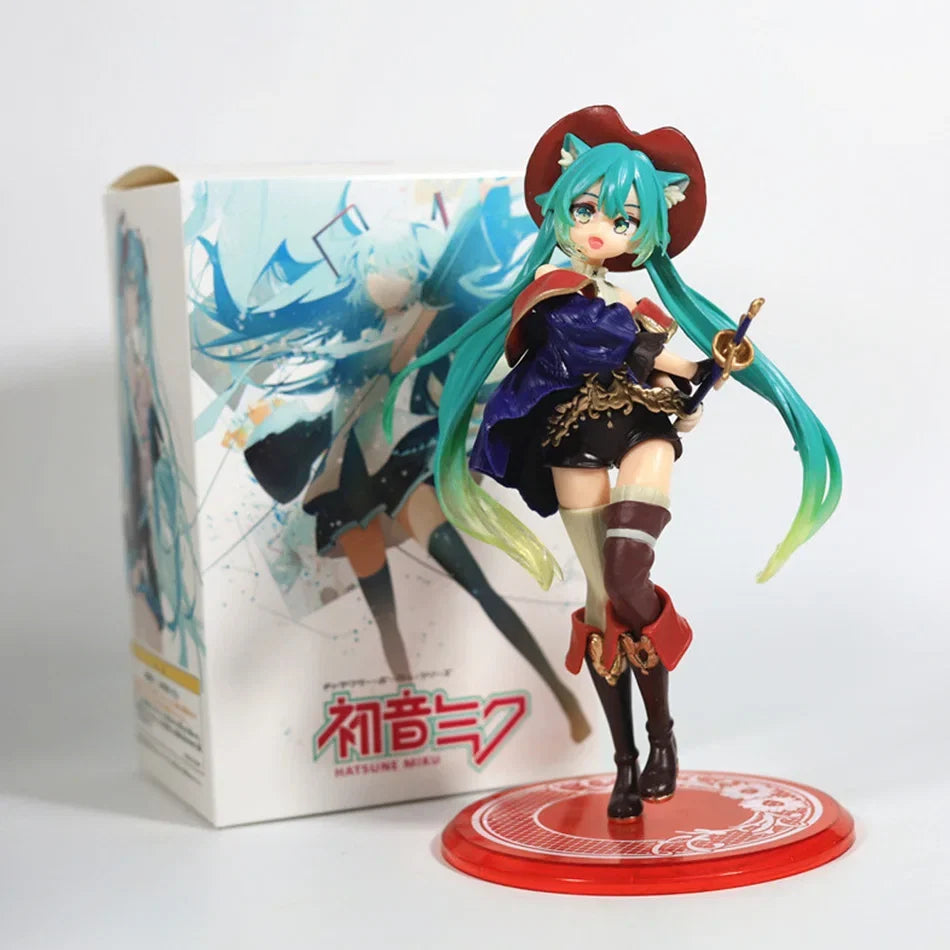 Hatsune Miku Desktop Cute Action Figure Tale Wonderland Miku Puss in Boots Anime Figurine Kawaii Girl Model Toy Adorable Decor