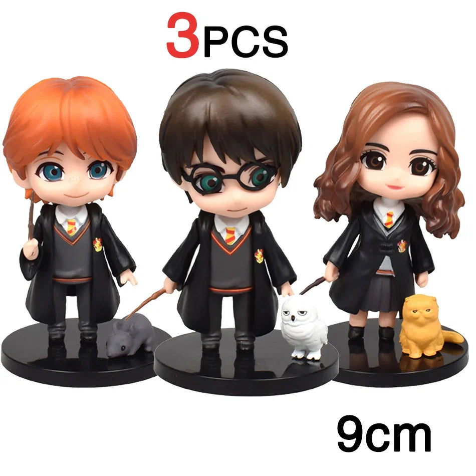 7-9cm 3pcs/10pcs Harryy Q Style Potter Posket Hermione Ron Hedwig Vinyl Figure Toy Cake Decoration Car Model PVC Doll Gift Toys