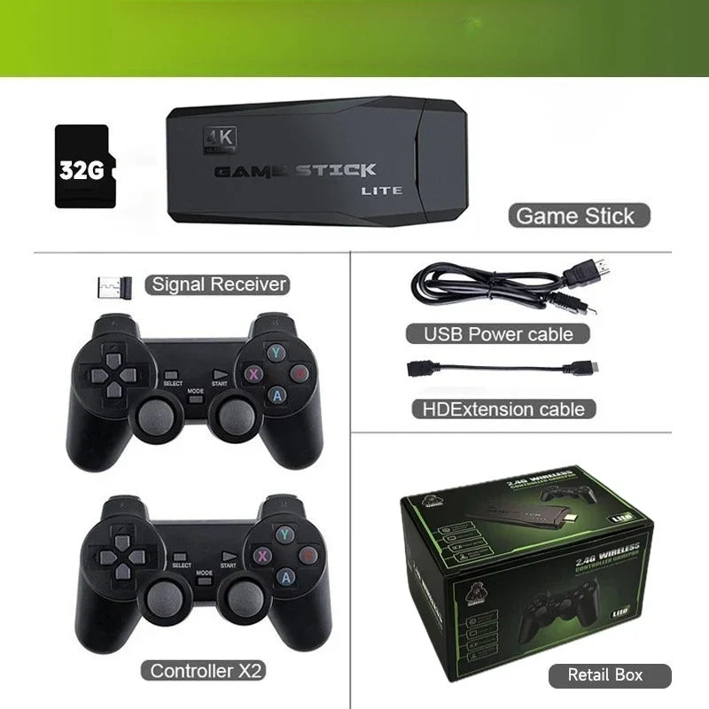 M8 Classic Game Stick Lite - 4K HDMI Plug & Play w/ 64GB Storage & Twin Wireless Controllers for Retro Gaming