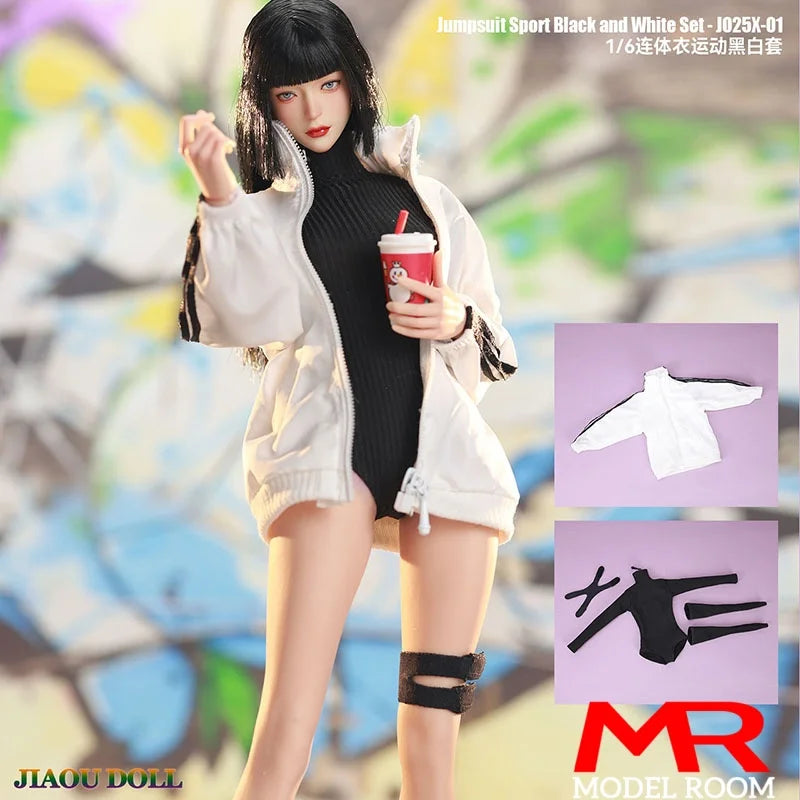 JO25X-01 1/6 Scale Female Sports Wear Jumpsuit Jacket Clothes Model Fit 12'' JIAOU TBL Soldier Action Figure Body Dolls