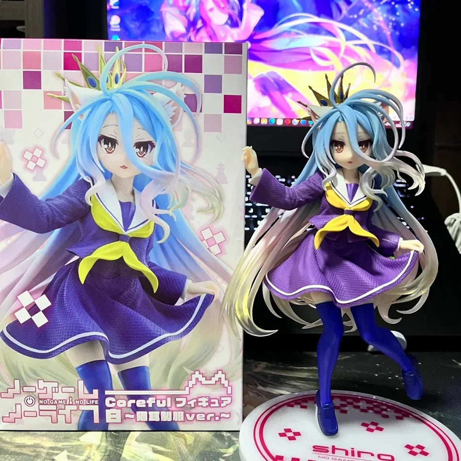 18cm No Game No Life Anime Figure Desktop Cute Cat Ear Shiro Action Figure Room Decorations PVC Adult Collection Model Doll Toys