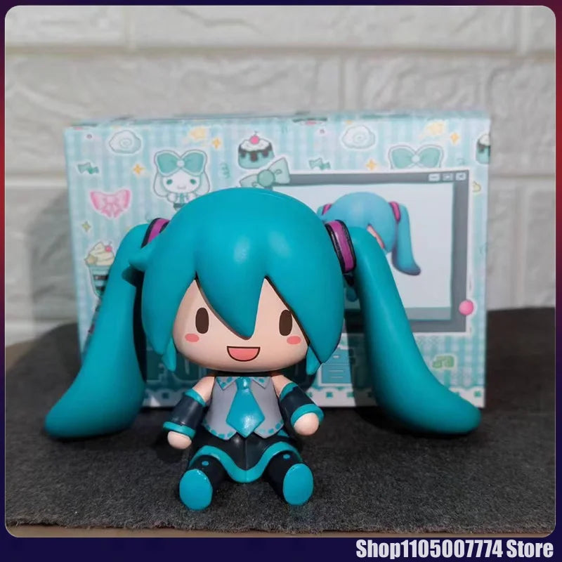 Kawaii Hatsune Miku Fufu Cute Q Version Sitting Double Expression Desktop Doll Handmade Case Decoration Toy Figures Collection