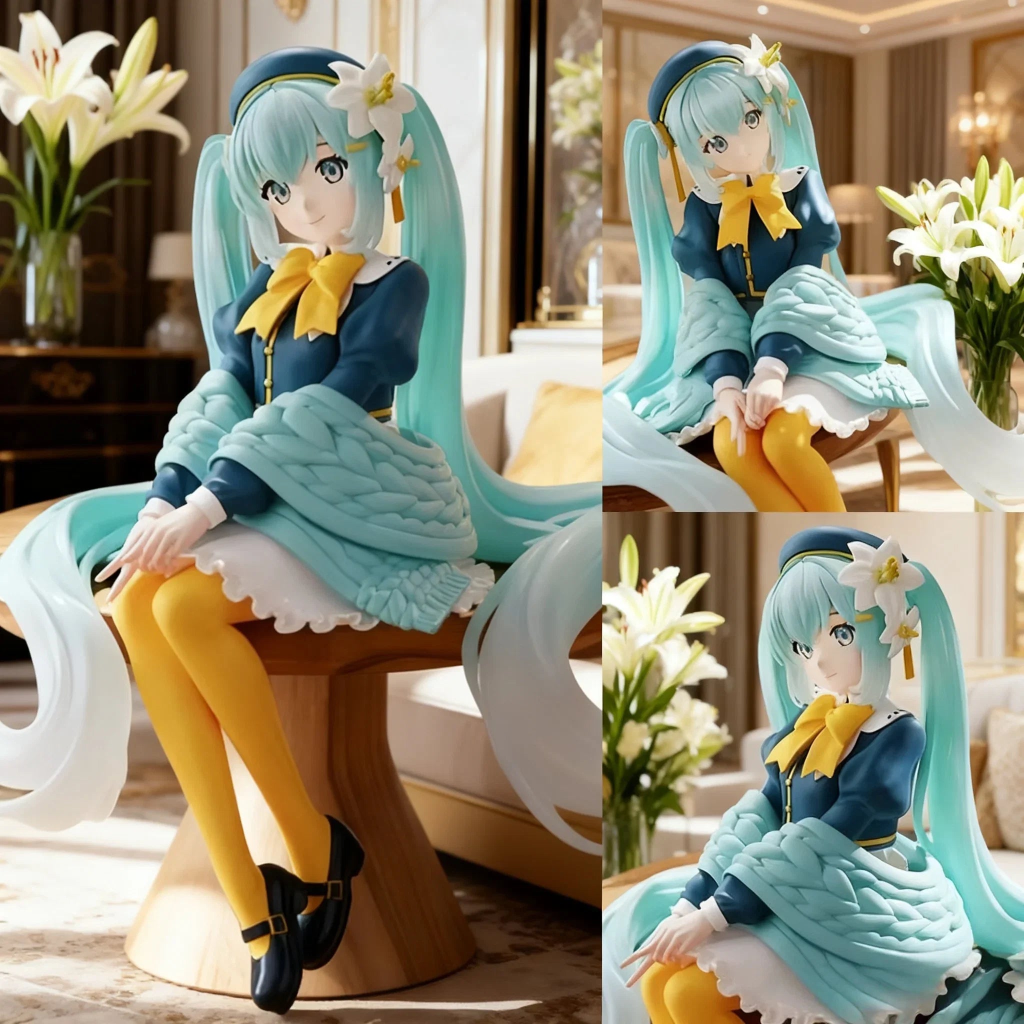 2025 New 15CM Anime Early Spring Sanmi Baihe Fairy Sitting posture Q version Kawaii Handmade Ornament PVC Model Toy Doll Collect