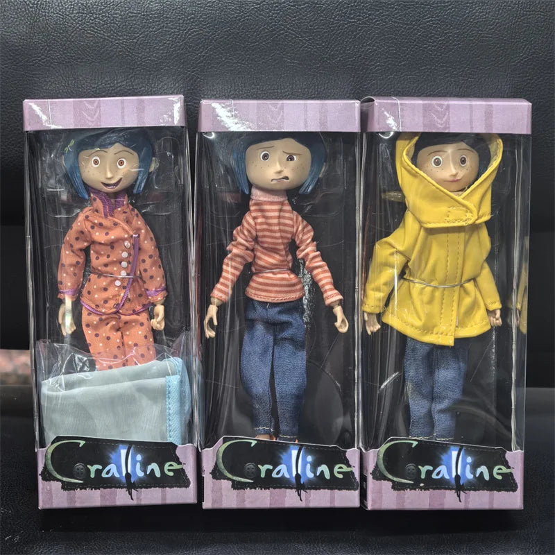 NECA Coraline Doll Anime Articulated Figure The Secret Raincoat Sweater In Striped Shirt Toy LA Girl Decoration Model Toys Gifts