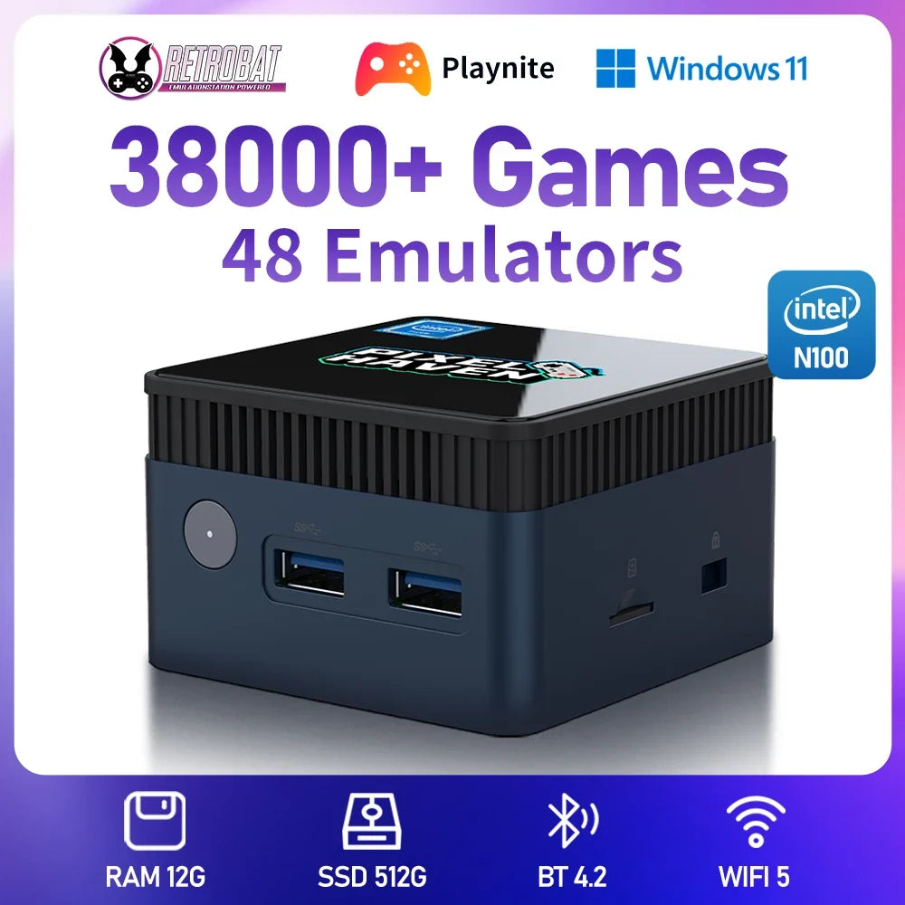 Game Console/Mini PC With 38000+Games With N100/Windows 11 Plug&Play 48 Emulators For PS3/PS2/Wii/N64/NES/GBA/NDS 12G+512G PC