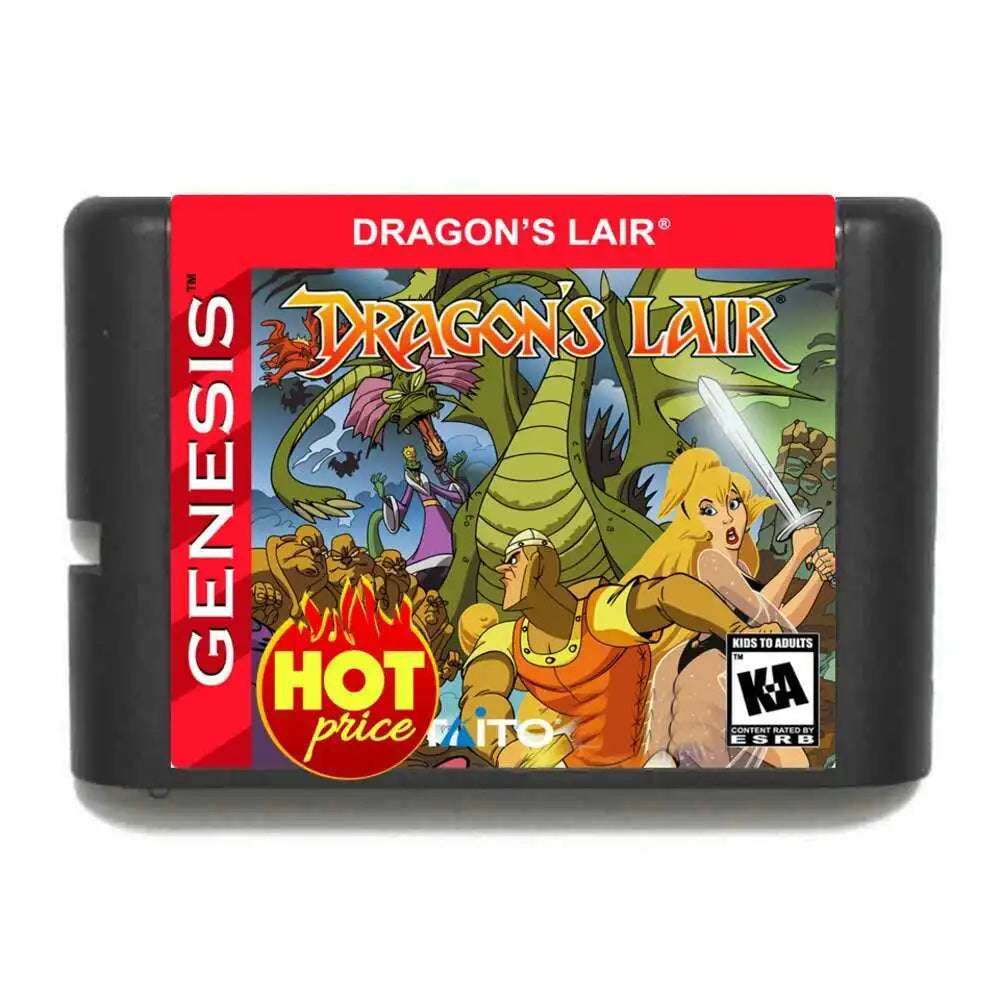 Dragons Lair 16 Bit MD Game Card Reproduction Cart for Sega Genesis Mega Drive