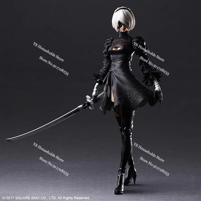PLAY ARTS Original 1/6  Nier White Hair Movable Girl Action Figure 2B Sister Mini Long Sword Weapon Decor 12" Female Soldier