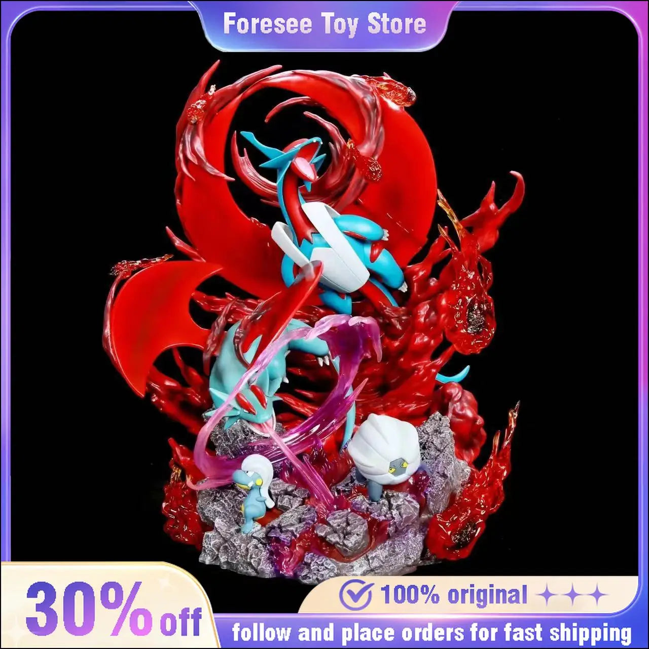 Spot Goods 36cm Salamence Luminous Figure Pokémon Elf Baby Statue Scenario Desktop Ornaments Decorations Model Gift Toy for Boy