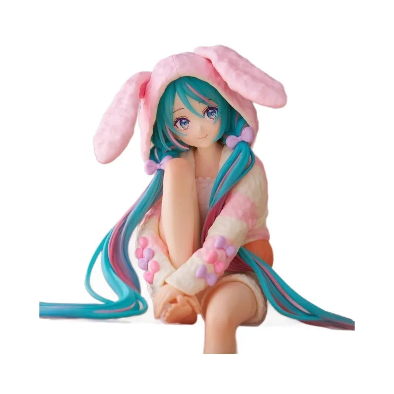 15CM Anime HATSUNE MIKU Figure Noodle Stopper Figure Rabbit Ear Pajamas Model Toy Doll Aciton Figure Collection Gift PVC