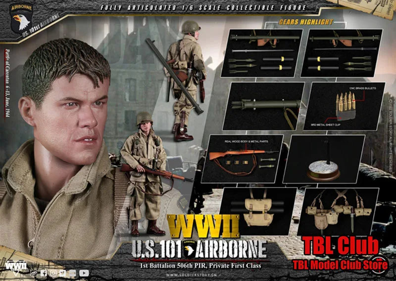 1/6 SoldierStory SS126 WWII US 101st Bataillon Private First Class Ryan Full Set Bewegliche Actionfigur mit Plattform für Sammler