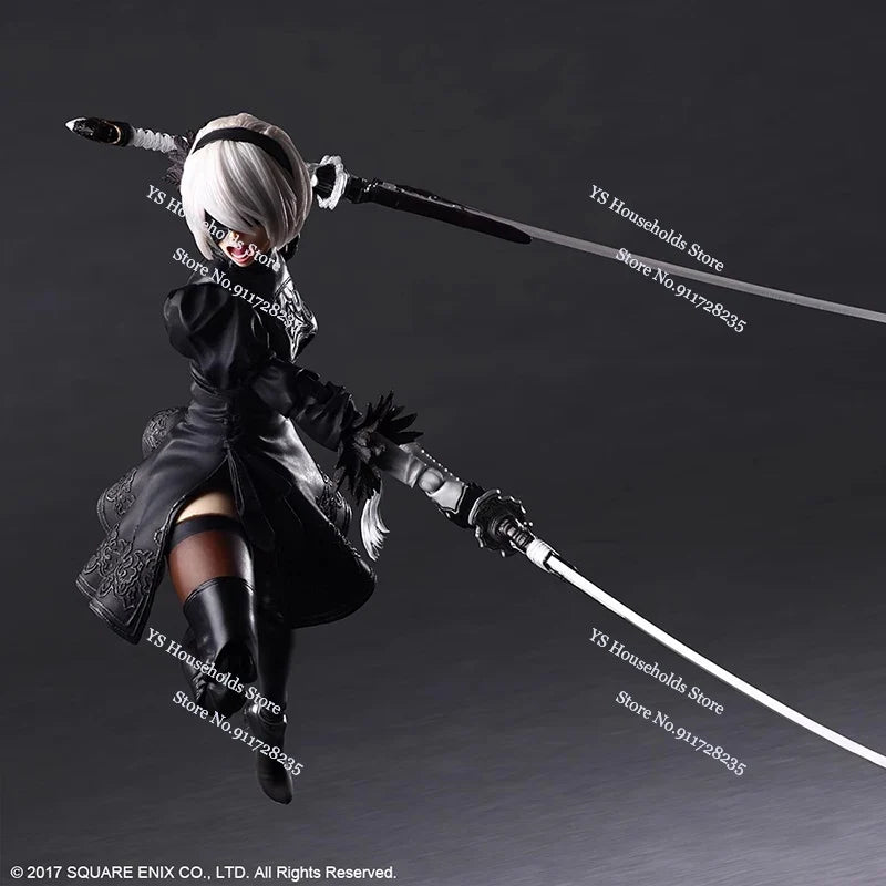 PLAY ARTS Original 1/6  Nier White Hair Movable Girl Action Figure 2B Sister Mini Long Sword Weapon Decor 12" Female Soldier
