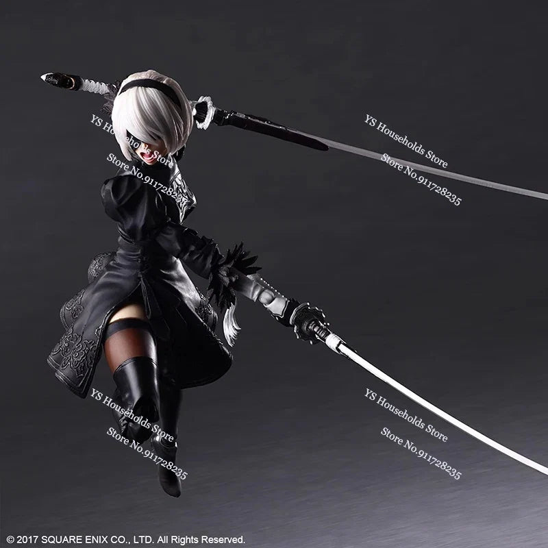 PLAY ARTS Original 1/6  Nier White Hair Movable Girl Action Figure 2B Sister Mini Long Sword Weapon Decor 12" Female Soldier