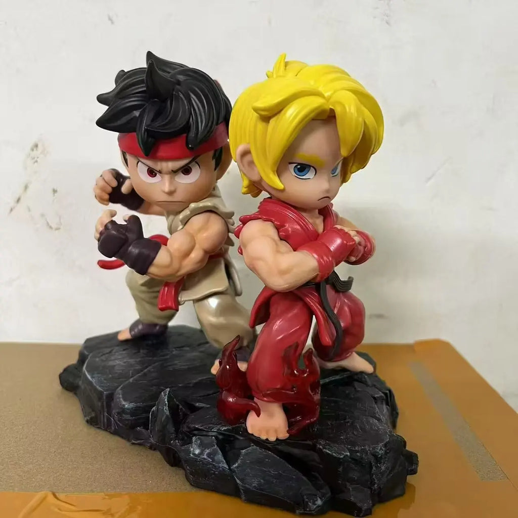 15cm Street Fighter Ken & Ryu Chibi Style Anime Figure Collectible Statue Set Desktop Decoration Gift for Fans