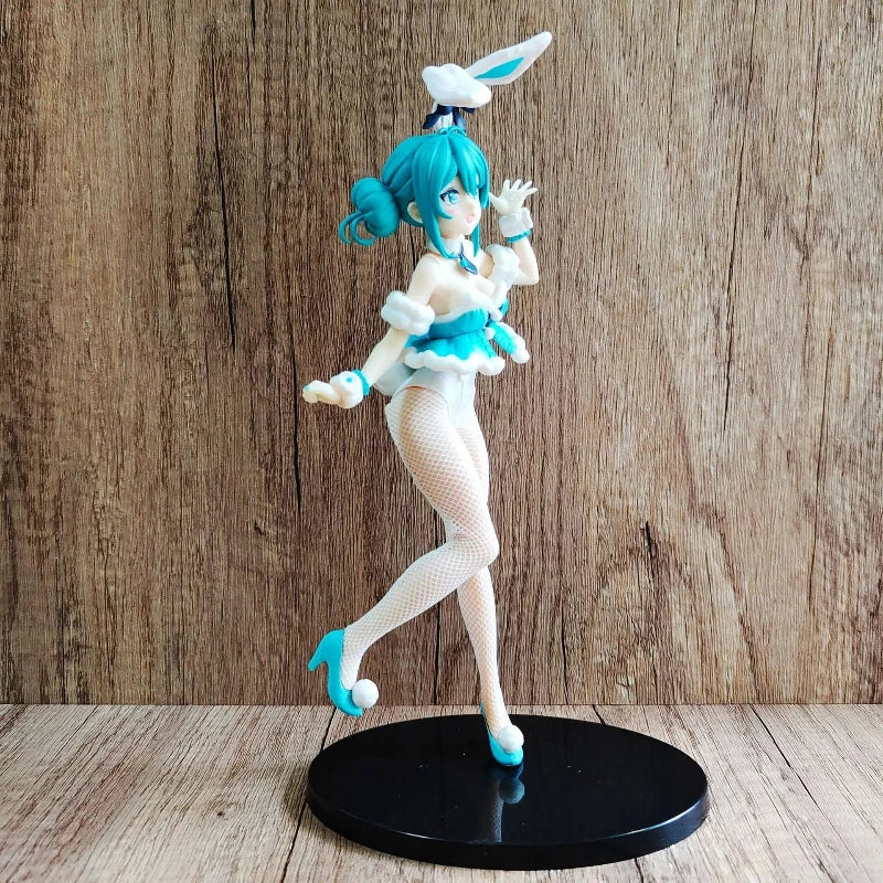 Miku Bunny Girl Action Figure White Rabbit Ver. Collectible Toy Standing with Stockings Swimsuit Hand Mold in Box for Hobbies