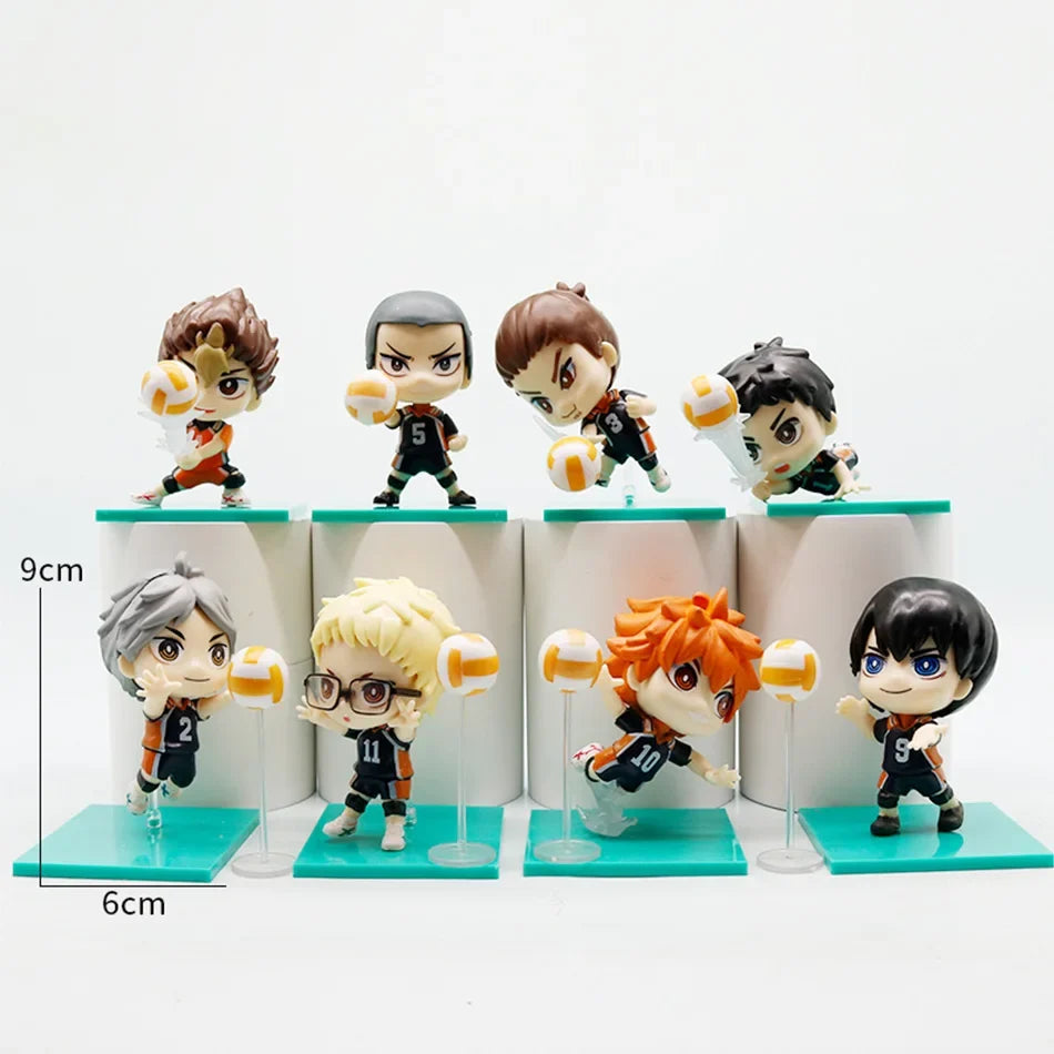 8pcs volleyball Hinata Shoyo & Kageyama Tobio | Cute Chibi Anime Figures | Anime Merch Collectible, Ideal Birthday Gift
