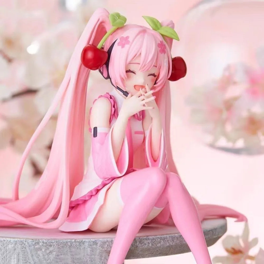 Hatsune Miku Anime Figure Pink Dress Model Cherry Blossom Decoration Desktop Ornament Collectible Action Toy for Birthday Gift