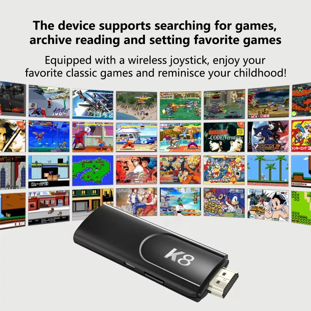 Velec K8 Retro Game Stick 4K HD with 64G & 40000+ Games Dual Wireless Controller for 2 Players Perfect Gift for Kids & Adults