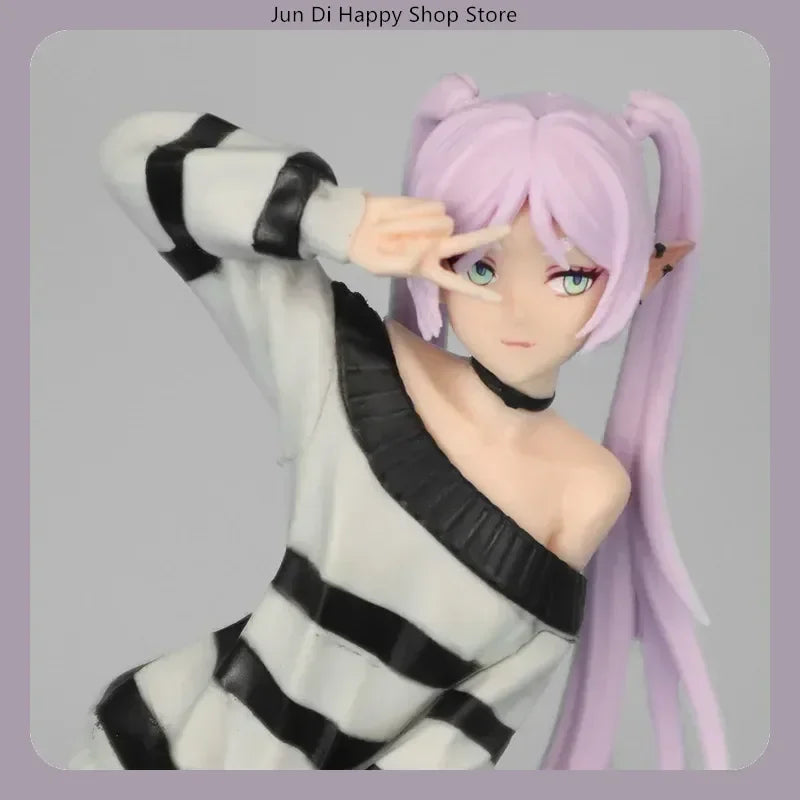18.5cm Anime Collectible Figure - Frieren Beyond Journey'S End Casual Striped Outfit Victory Pose Pvc Model Statue Desktop Gift
