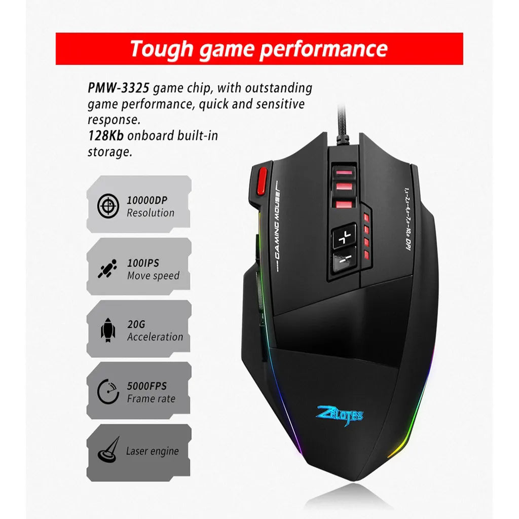 USB Wired Mouse Controller 10000 DPI Gaming Mouse Programmable Buttons Backlit Wired Gamer Mouse for Win7/8/10/11/XP