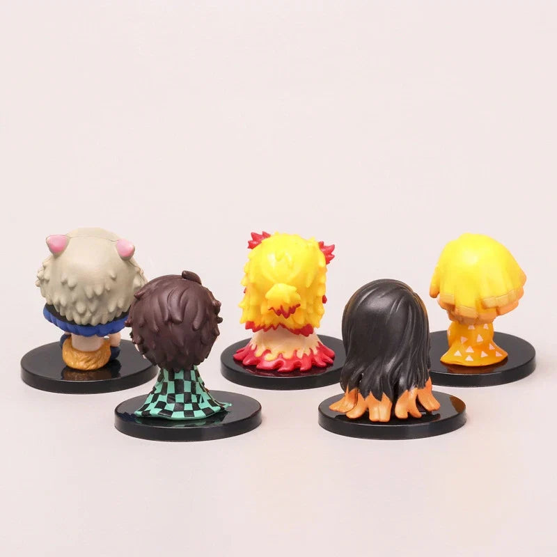 5Pcs/Set Demon Slayer Q Version Sitting Figure Toy Anime Kimetsu no Yaiba Tanjiro Nidouzi Inosuke Zenizu PVD Figurine Model Doll