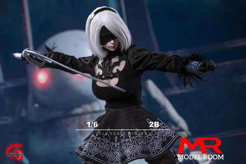 TF TOYS TF01 1/6 Scale 2B Girl Dress Head Sculpt Cosplay Clothes Props Fit 12'' TBL S10D Female Soldier Action Figure Body Dolls