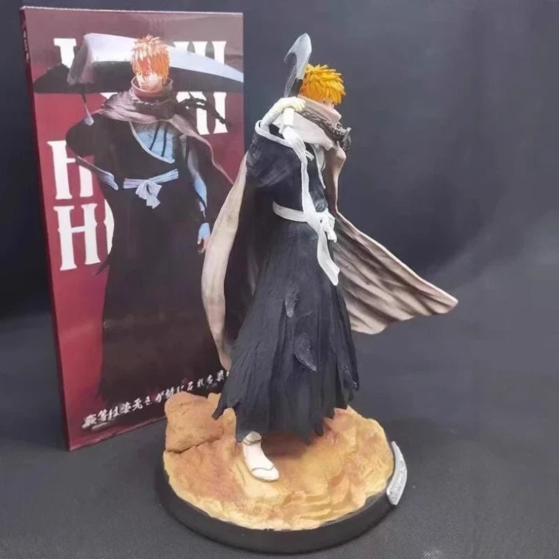 Bleach 33cm Kurosaki Ichigo Action Figures GK Kit Carrying Sword Model Wearing Cloak Sculpture Anime Toy Desktop Ornament Gift