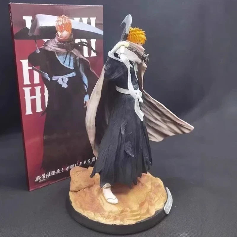 Bleach 33cm Kurosaki Ichigo Action Figures GK Kit Carrying Sword Model Wearing Cloak Sculpture Anime Toy Desktop Ornament Gift