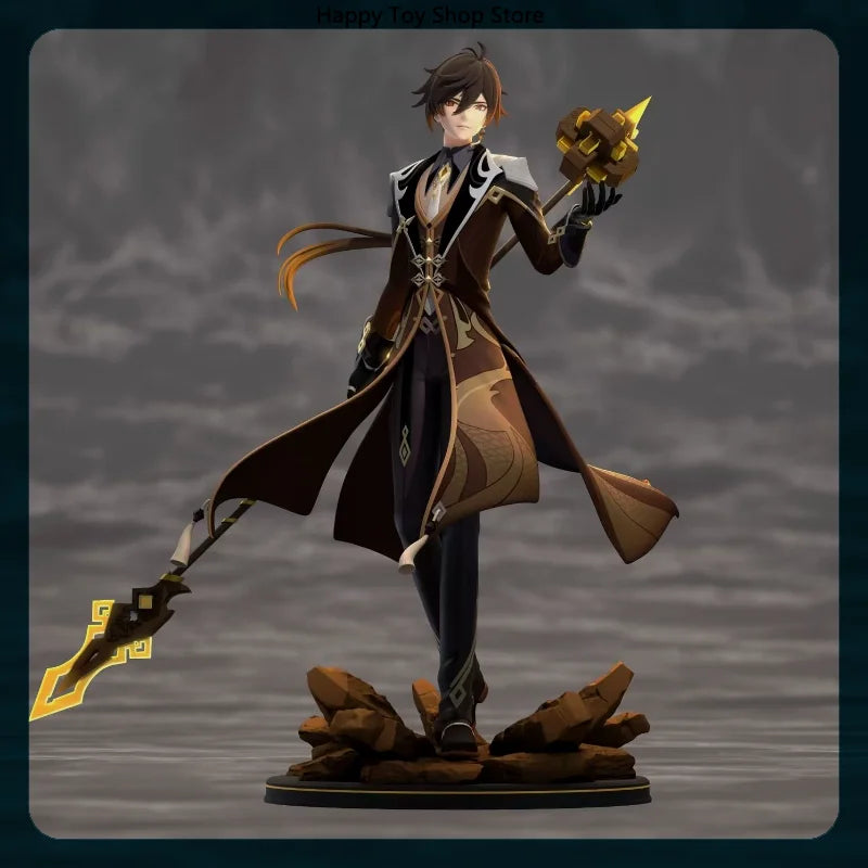 26cm Genshin Impact Zhongli Standing Position Hold A Knife Game Gk Statue Boys Collection Desktop Decoration Ornament Toys Gifts