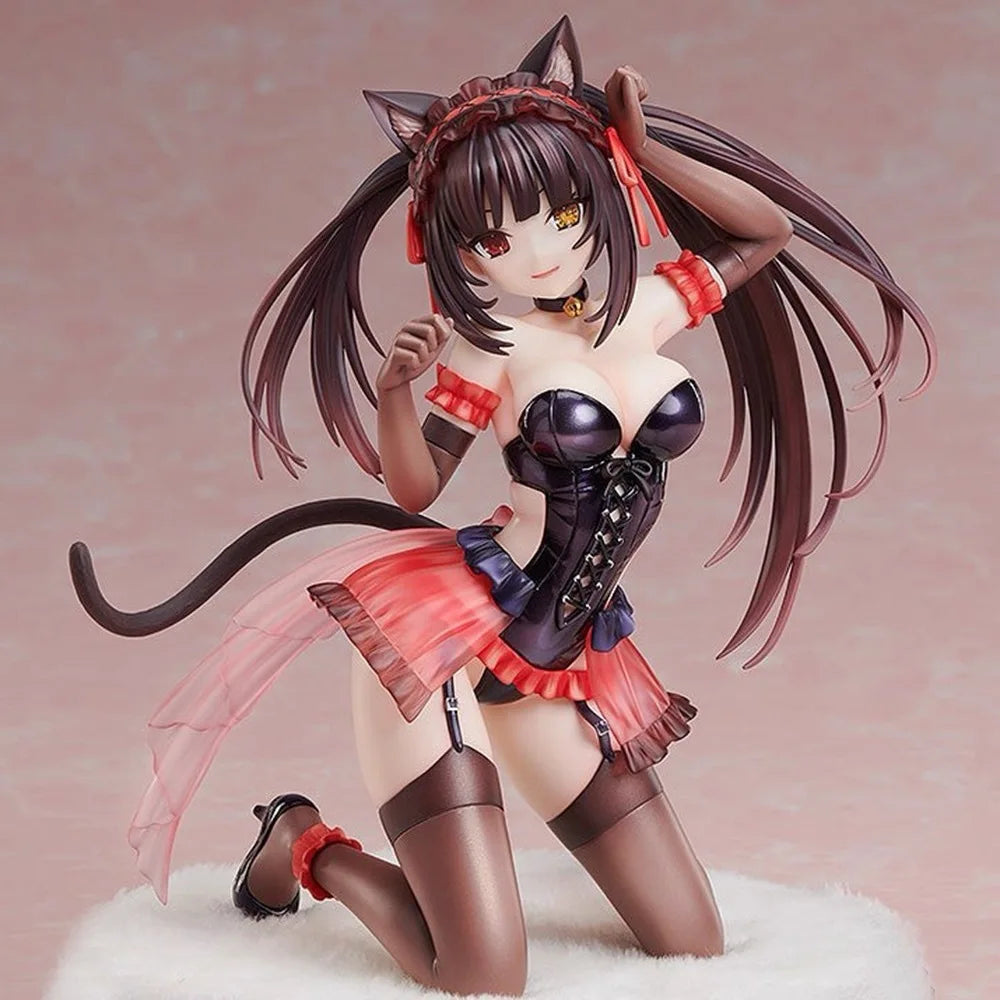 17cm Date A Live Kurumi Cat Ear Ver Pajamas Kneeling Pose Anime Figure Statue Desktop Decoration Gift