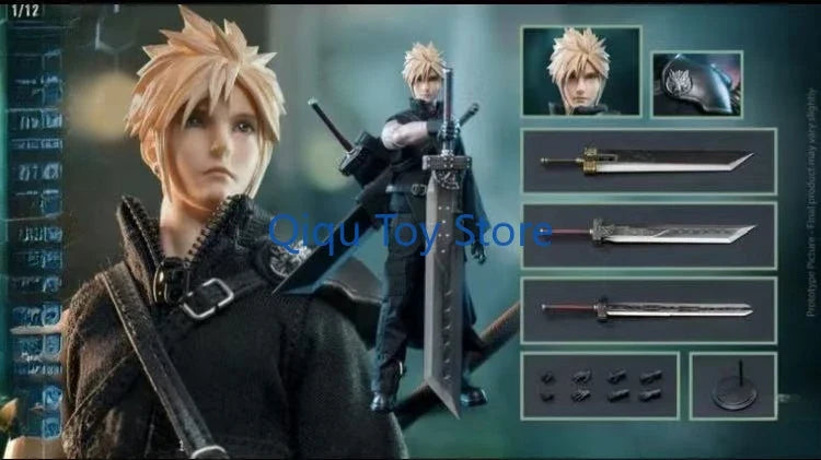 in stock 1/12 Final Fantasy Claude Movable Soldier  Cloud cloth style short golden hair  black combat suit movable joints.