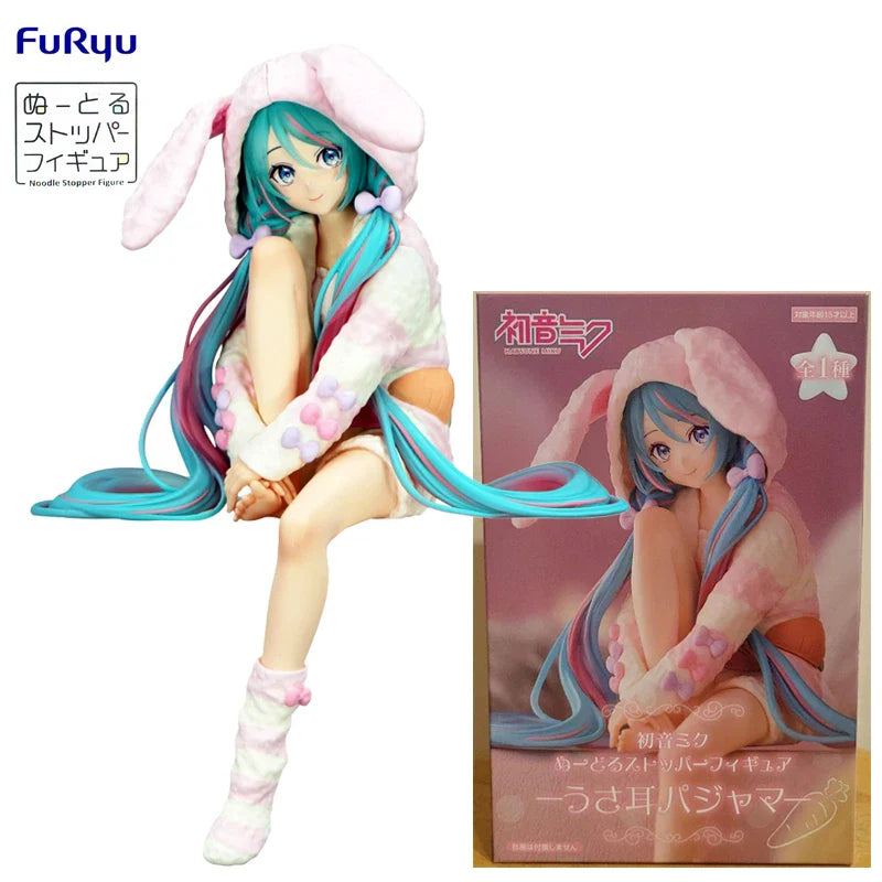 Auf Lager FuRyu Noodle Stopper Hatsune Miku Hasenohr-Pyjama-Version PVC 11CM Anime Actionfiguren Modell-Sammlerspielzeug