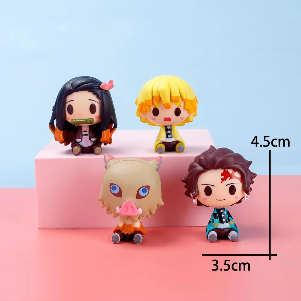 4pcs/set Anime Demon Slayer Kimetsu No Yaiba Figure Q Posket Kamado Tanjirou Kamado Nezuko Agatsuma Figure Toys 4-5cm