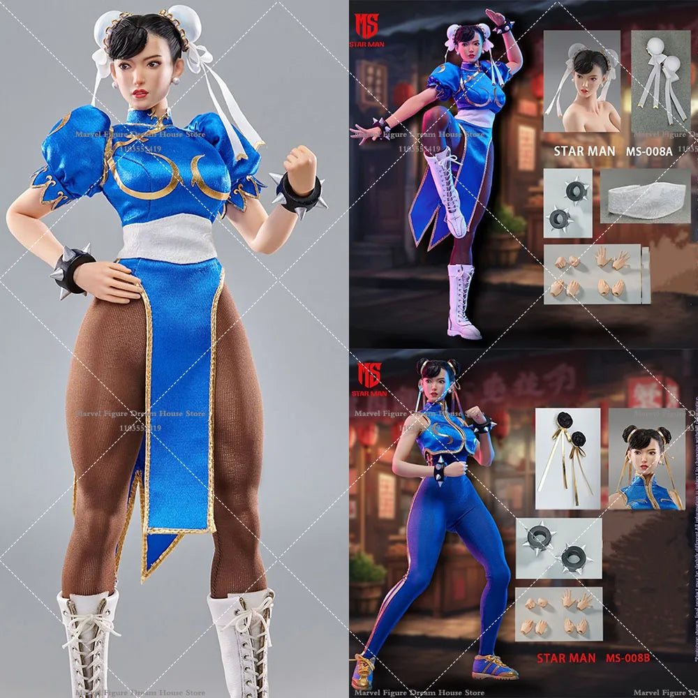 In Stock STAR MAN MS-008 1/6 Scale Blue Female Fighter Chun-Li 12Inch Action Figure Full Set Model Toys Cheongsam/Jumpsuit Ver.