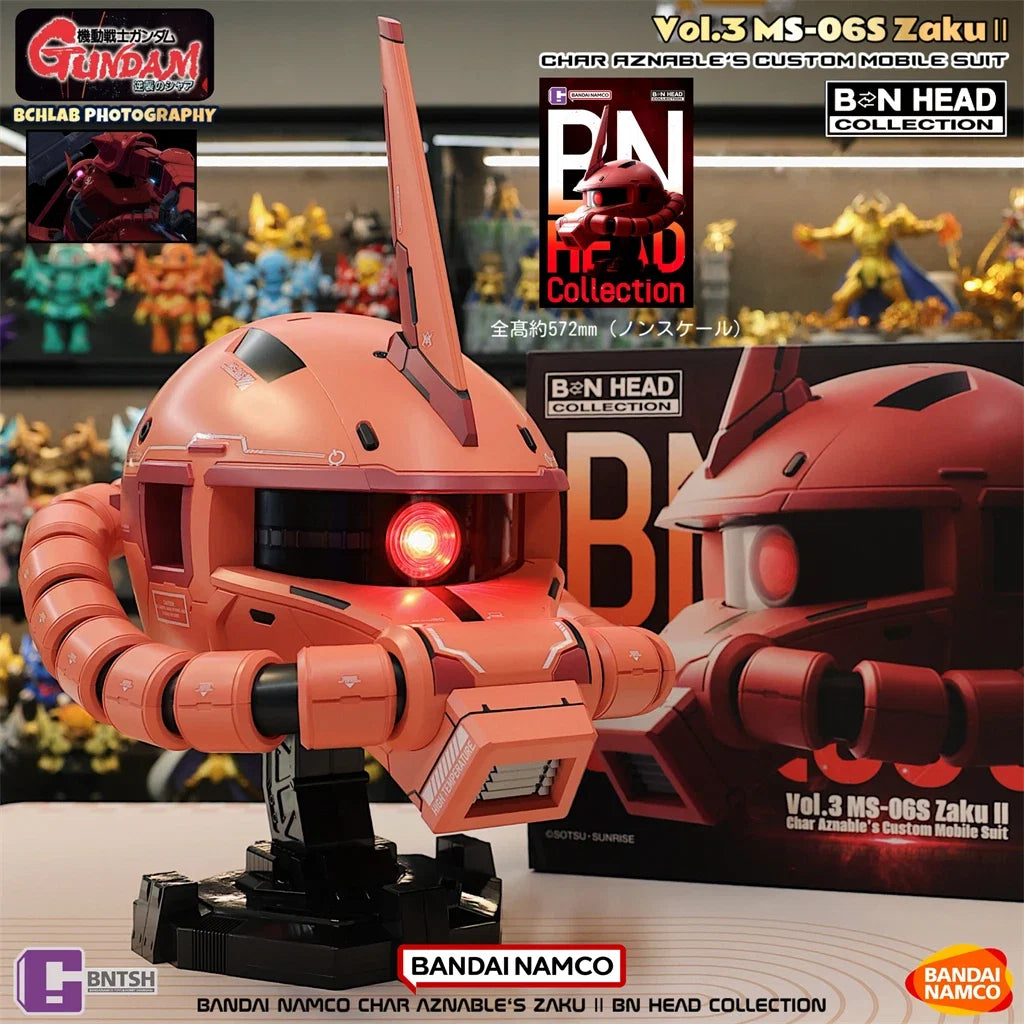 In Stock Bandai Char's Zaku Helmet, BN HEAD Oversized LED Light Up Collectible, Gundam Anime Decor Gift for Men