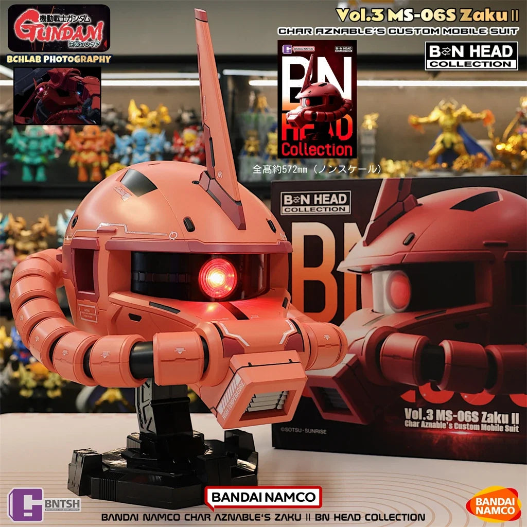 In Stock Bandai Char's Zaku Helmet, BN HEAD Oversized LED Light Up Collectible, Gundam Anime Decor Gift for Men