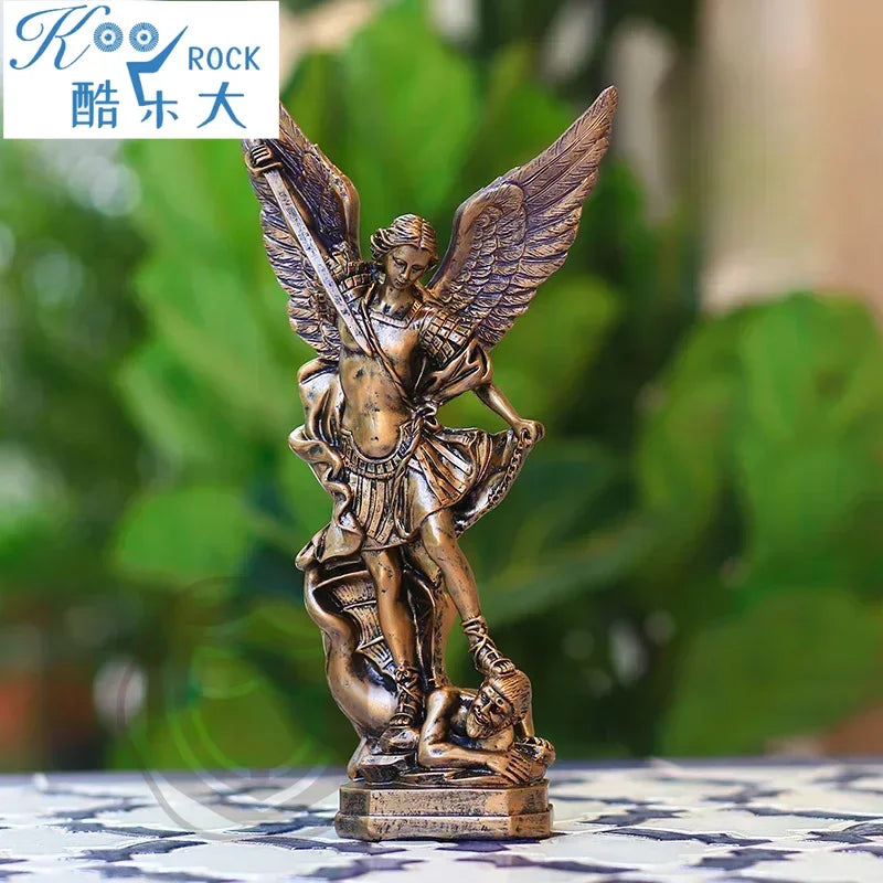 Bronze Saint Michael's Angel Statue,Classical Guarding Justice,Home Blessing Decoration,Guardian of Eden Resin Crafts Gift