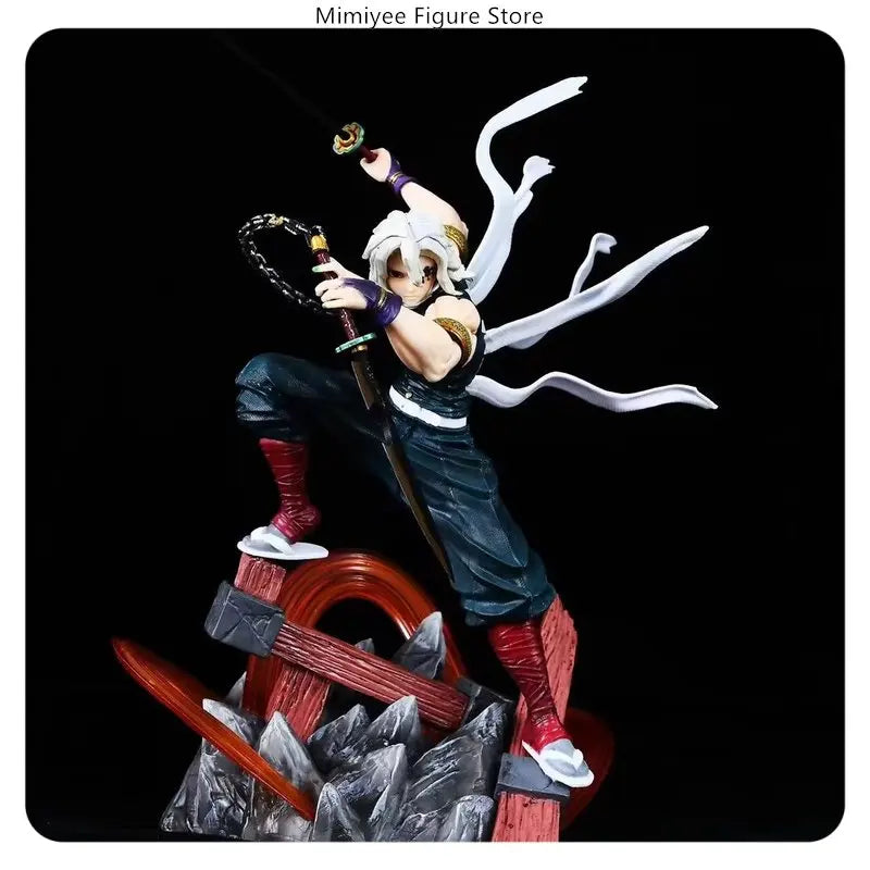27cm Demon Slayer Tengen Uzui Battle Sound Hashira Double Head Sculpture Battle Scene Model Statue Anime Figure