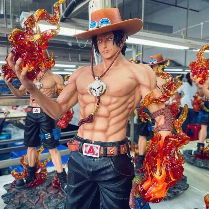 70cm One Piece Dreamy Ace Sparkling Handheld Anime Peripheral Desktop Ornament Statue Toy Festival Gift