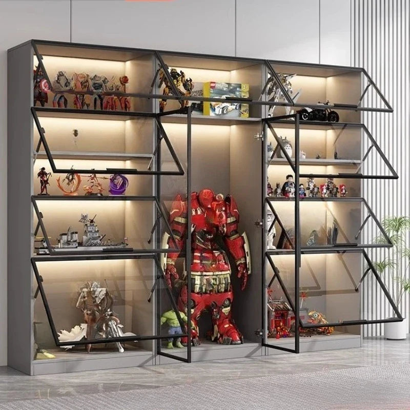 Customized Bookcase Glass Door Dust-proof Bookshelf Figure Lego Model Display Home Living Room Display Wine Cabinet Transparent
