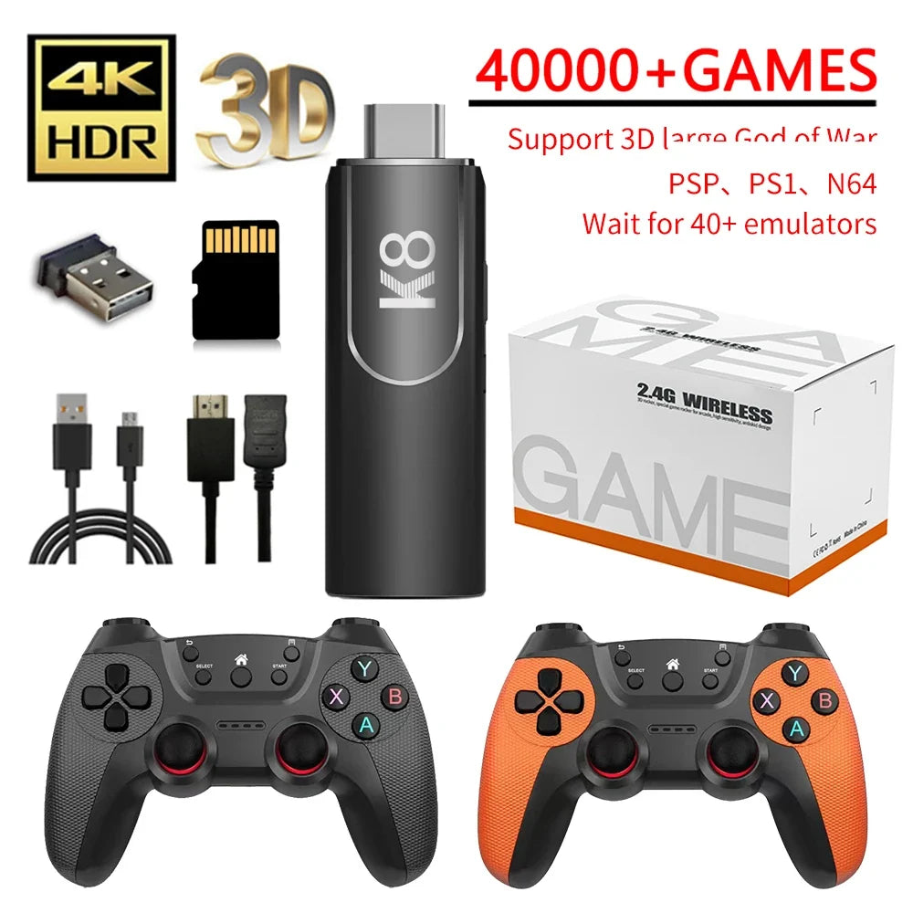 Velec K8 Max Game Stick Retro Video Game Console 64G 40000+ Games Dual Wireless 2.4G Controller Console for Kids Christmas Gift