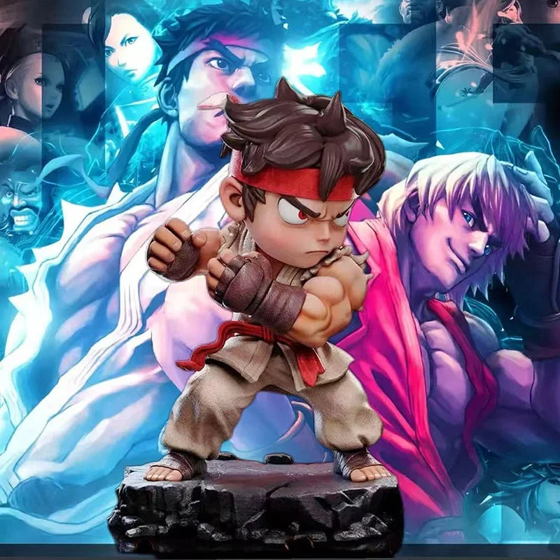 15cm Street Fighter Long & Ken Hongrenken Bai Ren Long Ryu  Q Version Hand-made Dolls Tide Play Art Ornaments toy for gift ﻿