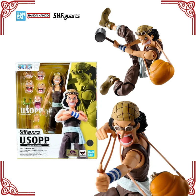 In Stock Genuine Bandai One Piece Model Kit SHF Usopp Romance Dawn Anime Action Figure Collection Finished Model Boys Toys Gifts