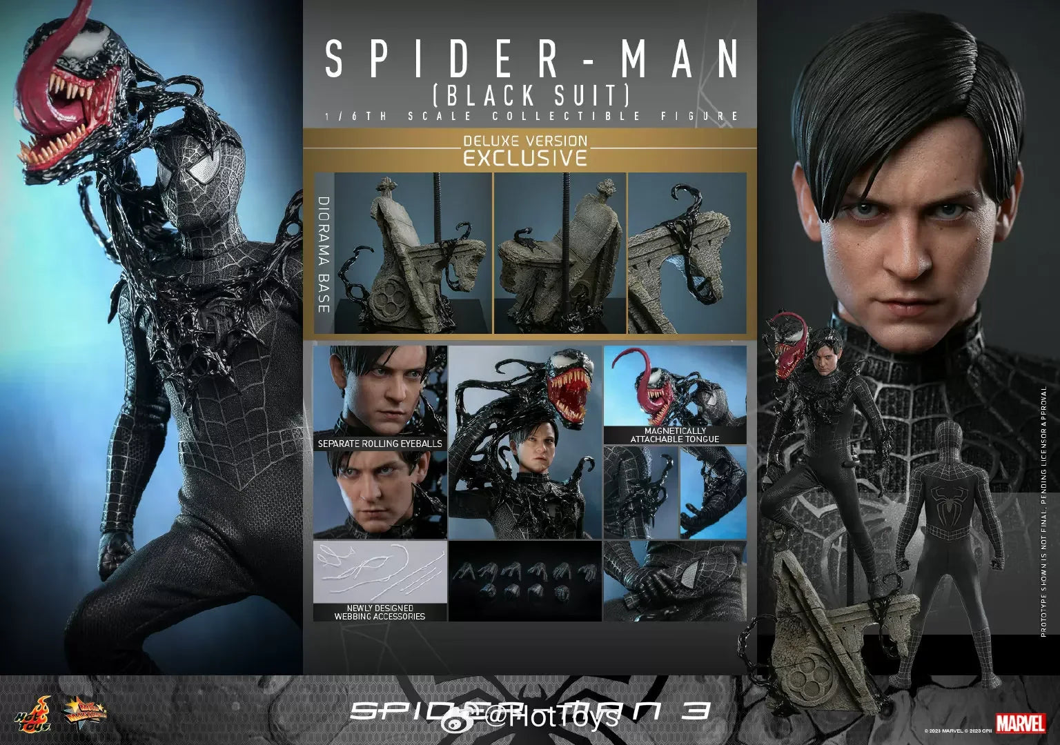 Hottoys 1/6 Scale Spider Man Toby Black Battle Dress Action Figure Exclusive to VIP Special Edition Collectible Ornament