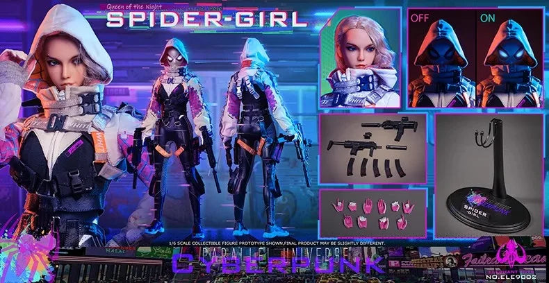 1/6 ELE9002 Cyber Spider Woman Gwen Actionfigur Elefantenspielzeug Bewegliche Augen + Leuchtende Augen Kopfskulptur Bewegliche Puppenmodell Spielzeug