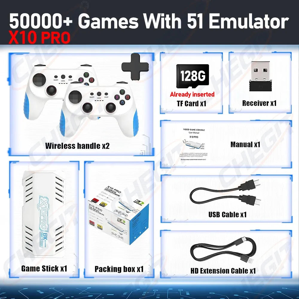 X10 PRO 128G  4K TV Game Stick Video Game Console With 50000+ Game Wireless Controller Gamepad Retro Handheld Game Console/64GB