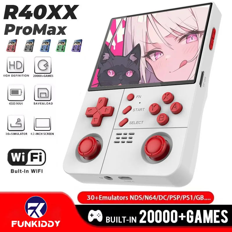 FUNKIDDY R40XX Pro Max Retro Games Console 4.2 inch IPS Screen 4000mAh Portable Handheld Console Built-in Wi-Fi kid Game Console