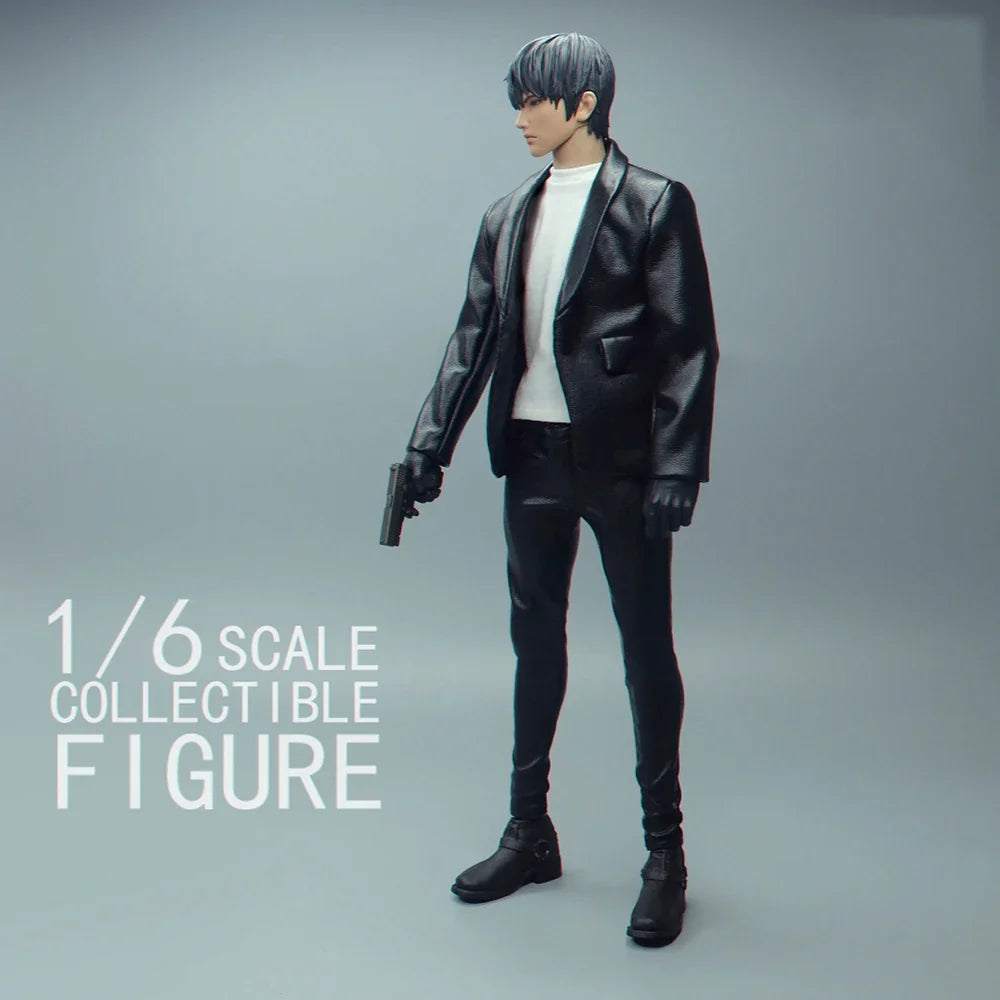 New Arrival 1/6th Fashion Trendy Black Leather Coat Tops No Body For Usual 12inch Slim Body Action Collectable