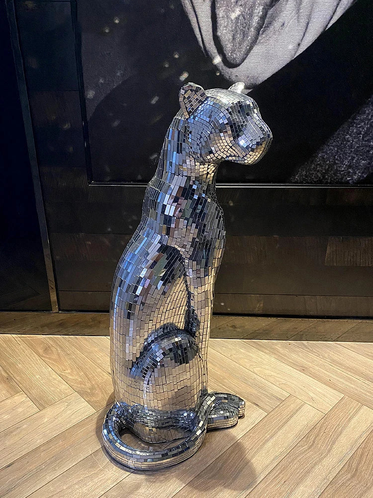 Leopard Sculpture Ornament, Glitter Glass Leopard Statue, Animal Cheetah Crafts, Nordic Room Decoration, Artwork Gift,Customized